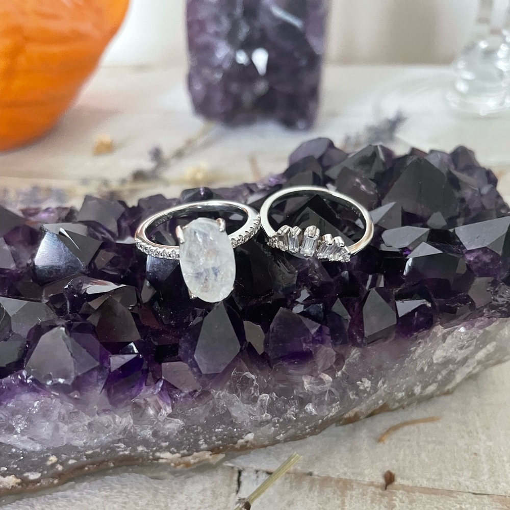 925 SS Raw Moonstone Stacking Ring Set - Picture 4 of 16